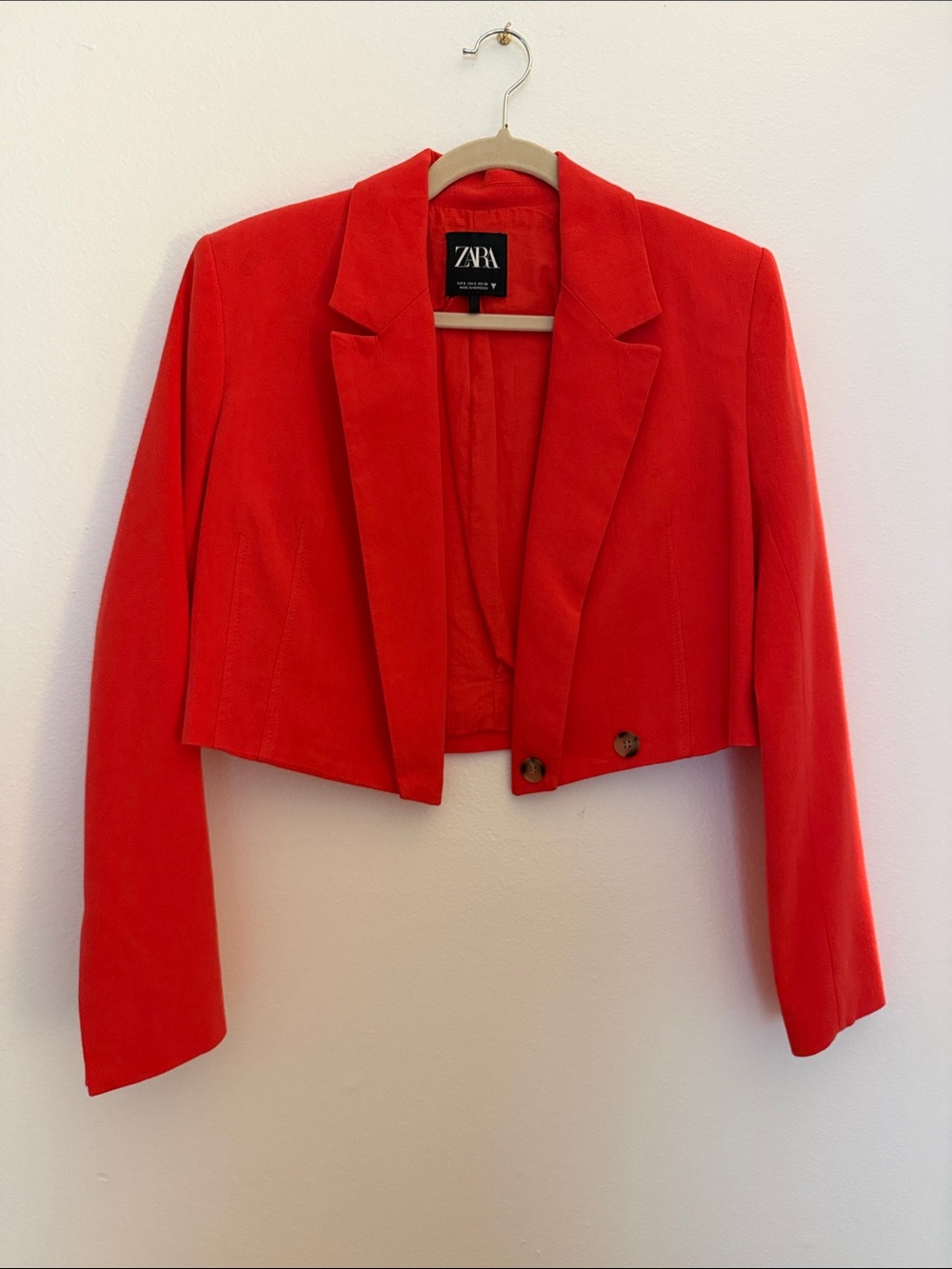 ZARA Bright Red Cropped Blazer Jacket